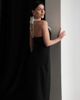 Pearl Detail Halter Dress