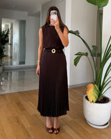 Pleated Belted Midi Dress + Belt
