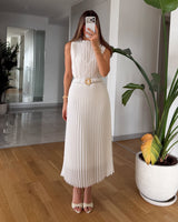 Pleated Belted Midi Dress + Belt