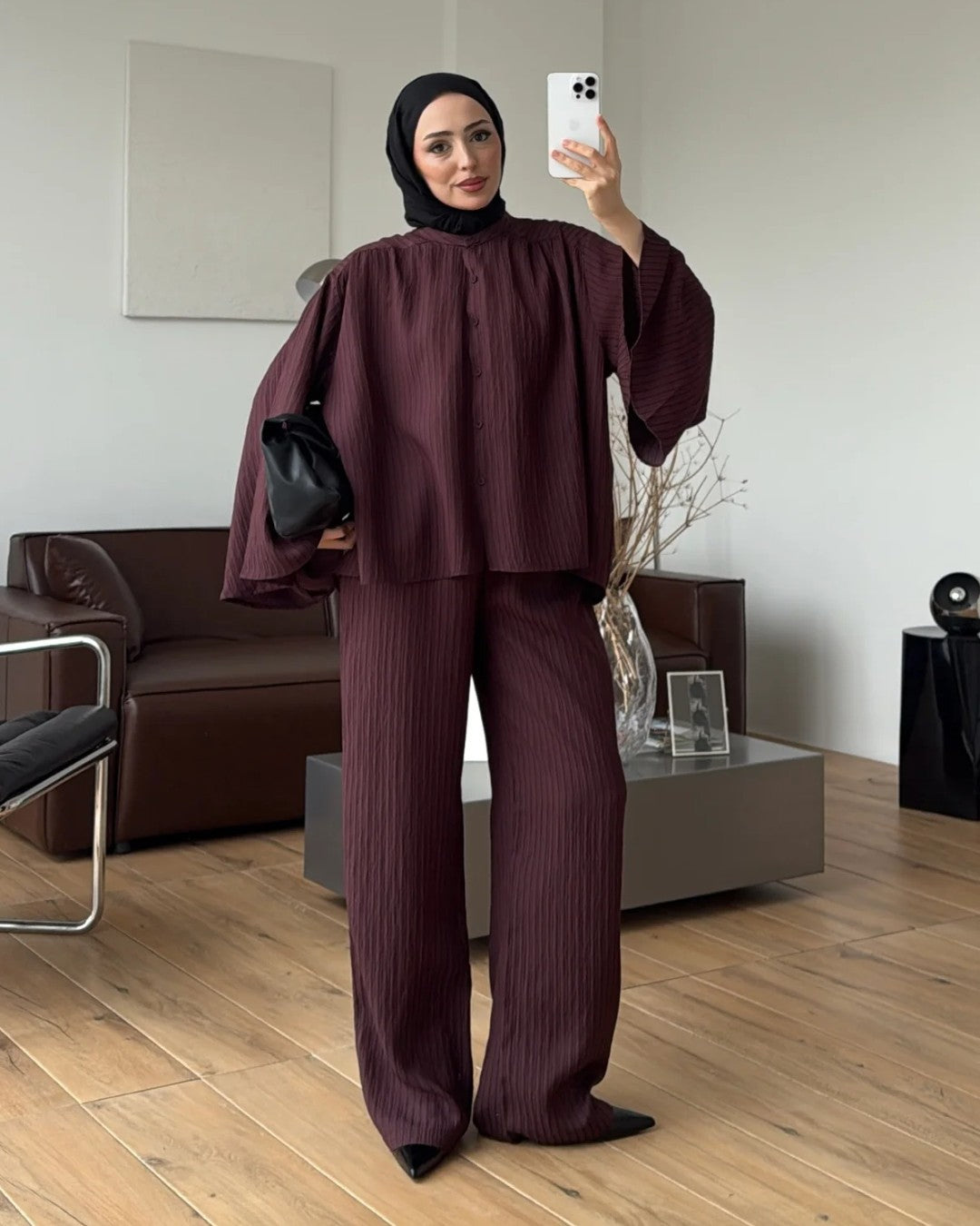 Pleated Wide-Leg Set