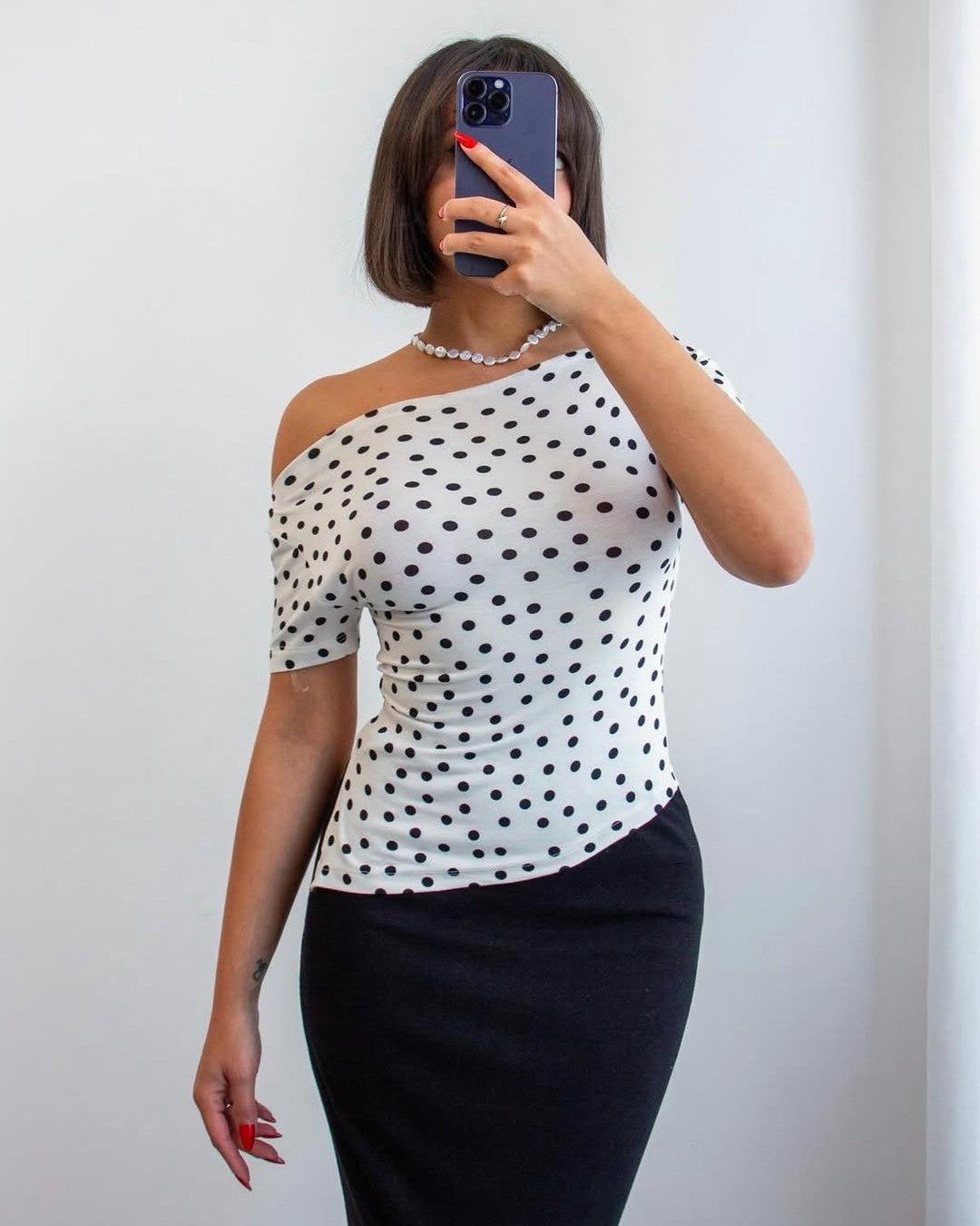 Polka Dot Asymmetric Fit Top