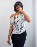 Polka Dot Asymmetric Fit Top