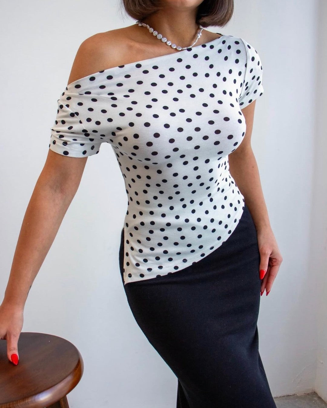 Polka Dot Asymmetric Fit Top