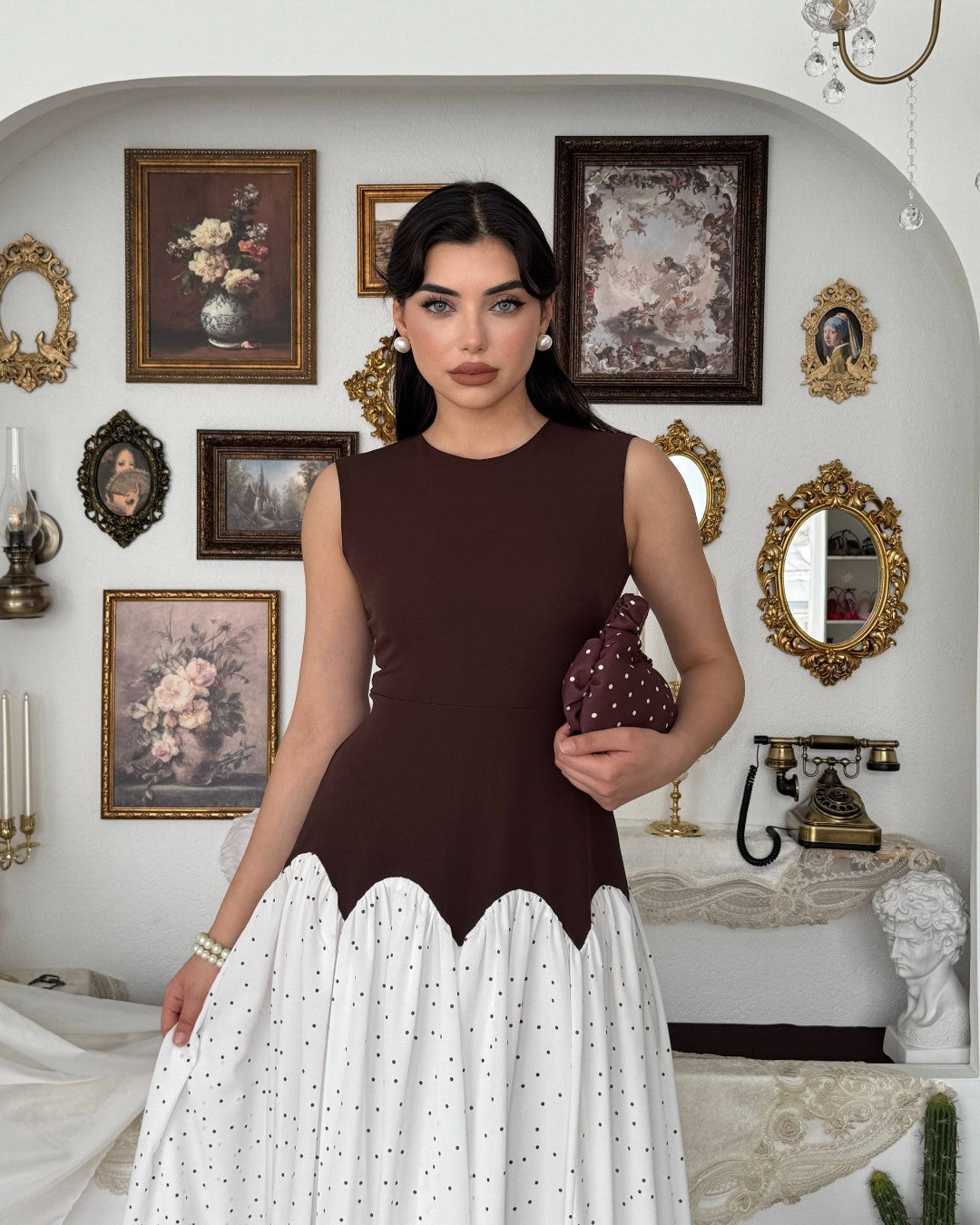 Polka Flow Contrast Dress