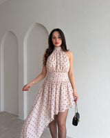 Polka Halter Drape Dress