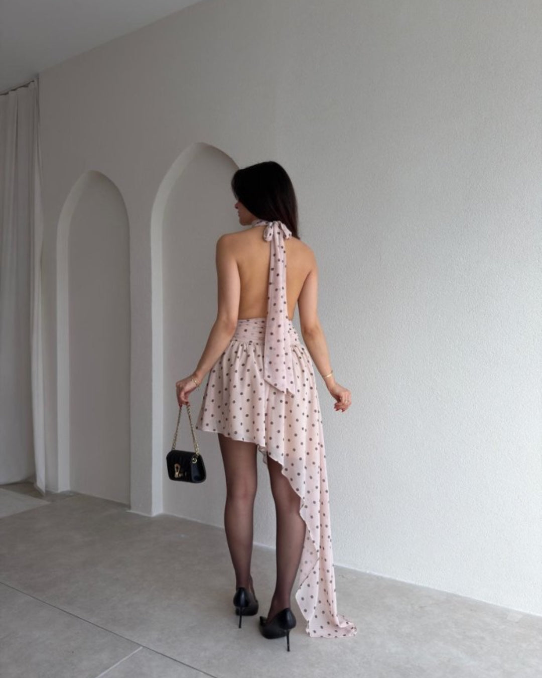 Polka Halter Drape Dress