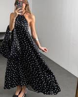Polka Halter Maxi Dress with Matching Bag