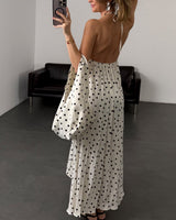 Polka Halter Maxi Dress with Matching Bag