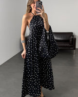 Polka Halter Maxi Dress with Matching Bag