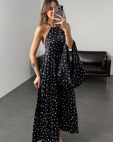 Polka Halter Maxi Dress with Matching Bag