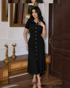 Ribbed Midi Dress with Metal Buttons