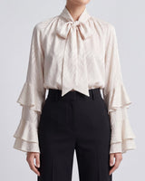 Satin Blouse with Ruffle Cuffs