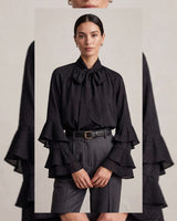 Satin Blouse with Ruffle Cuffs