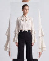 Satin Blouse with Ruffle Cuffs