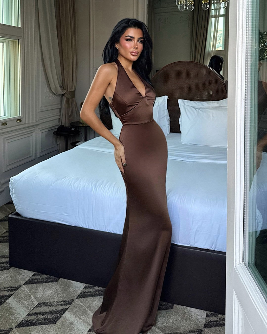 Satin Halter Gown Dress