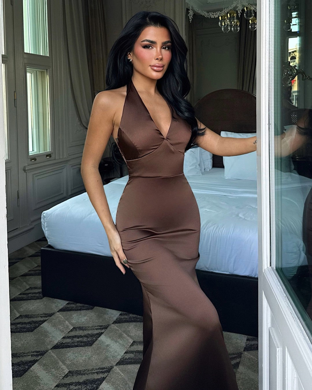 Satin Halter Gown Dress