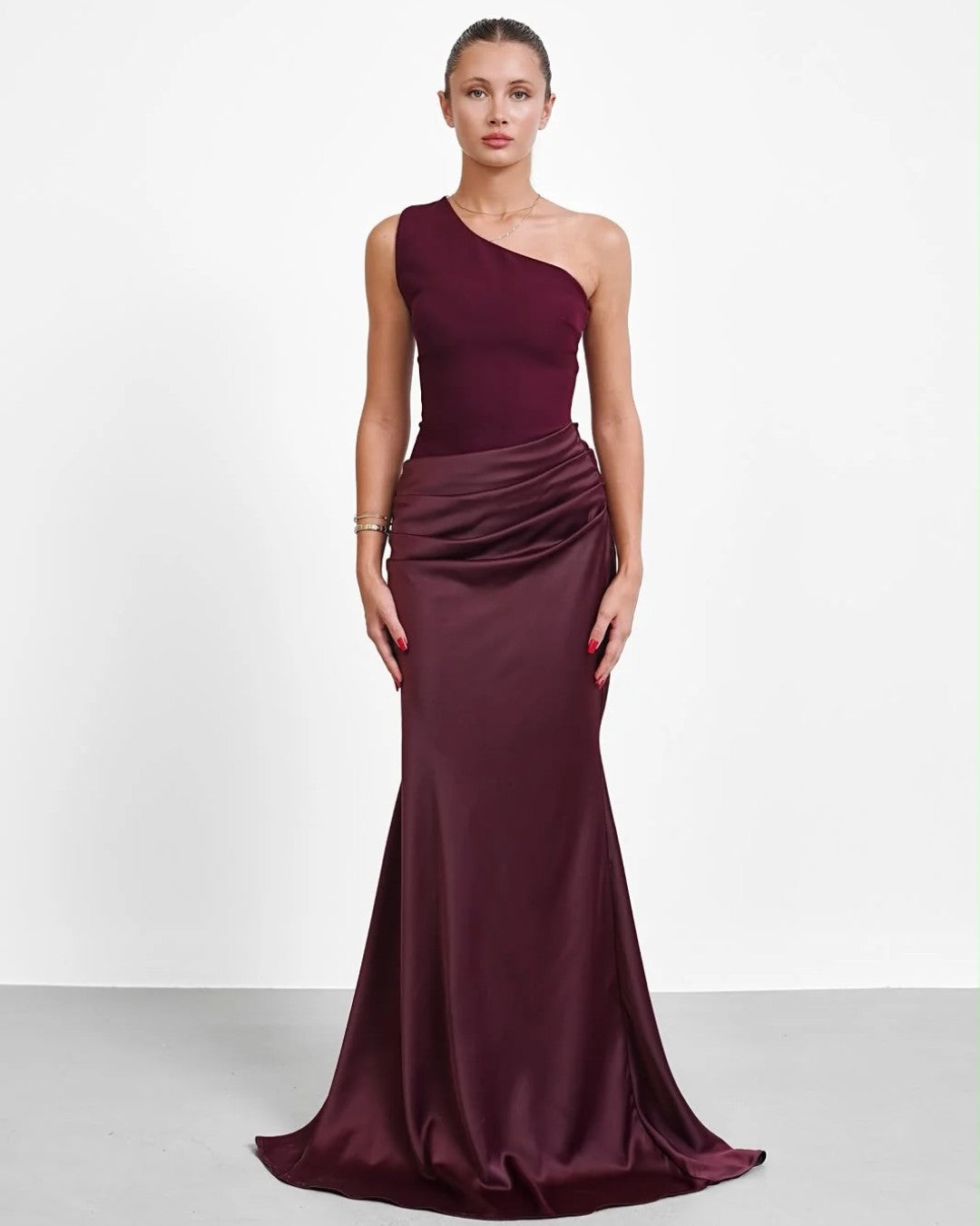 Satin One Shoulder Maxi Gown