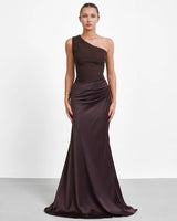 Satin One Shoulder Maxi Gown