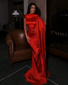 Scarlet Satin Drape Gown