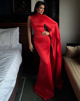 Scarlet Satin Drape Gown