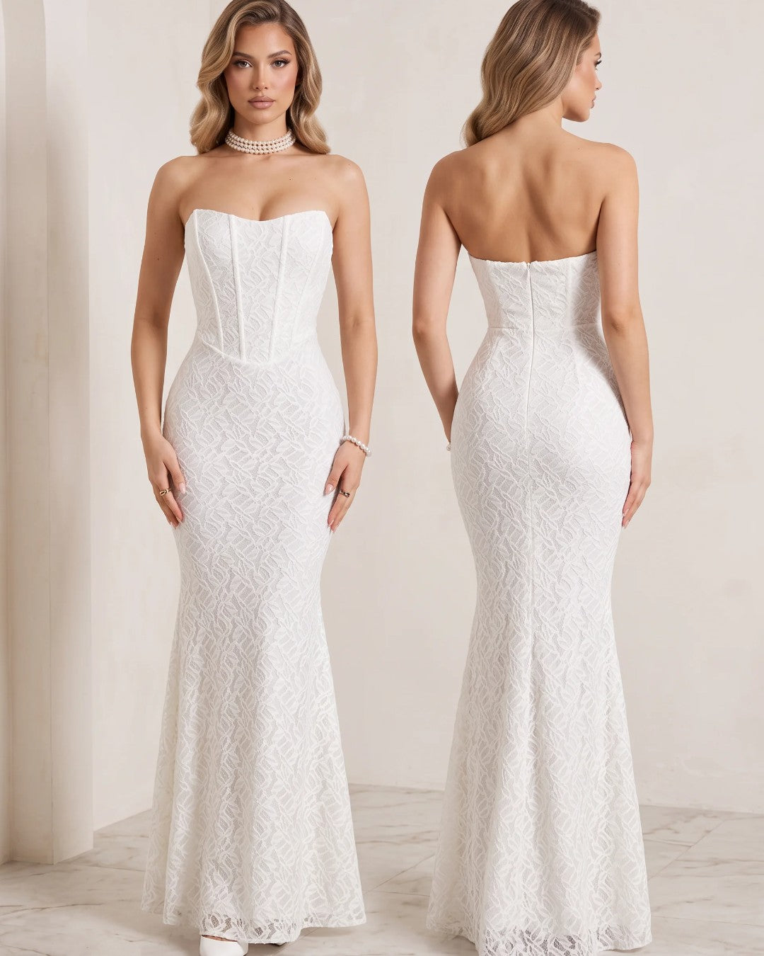 Sculpted Lace Mermaid Gown Dress