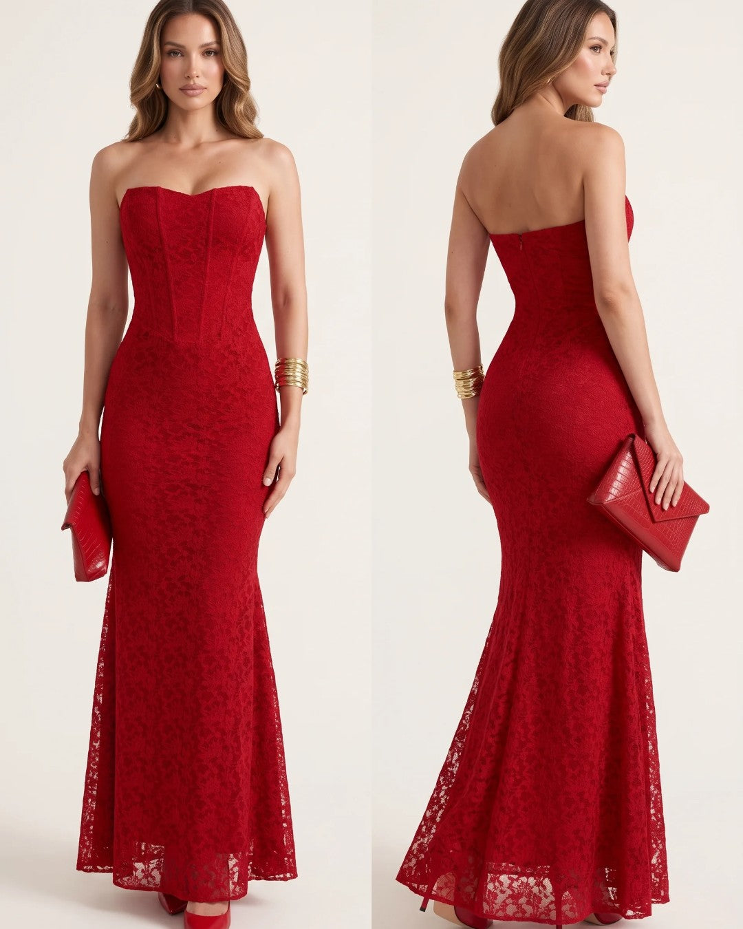 Sculpted Lace Mermaid Gown Dress