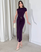 Sculpted Off-Shoulder Drape Dress