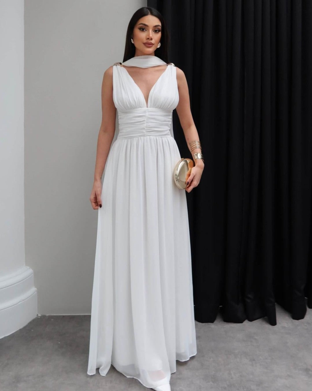 Sculpted Waist Flow Maxi Dress