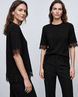 Sheer Lace Trim T-Shirt