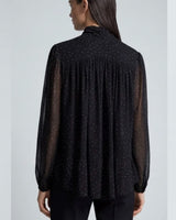 Sheer Polka Dot Tie-Neck Blouse
