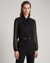 Sheer Polka Dot Tie-Neck Blouse