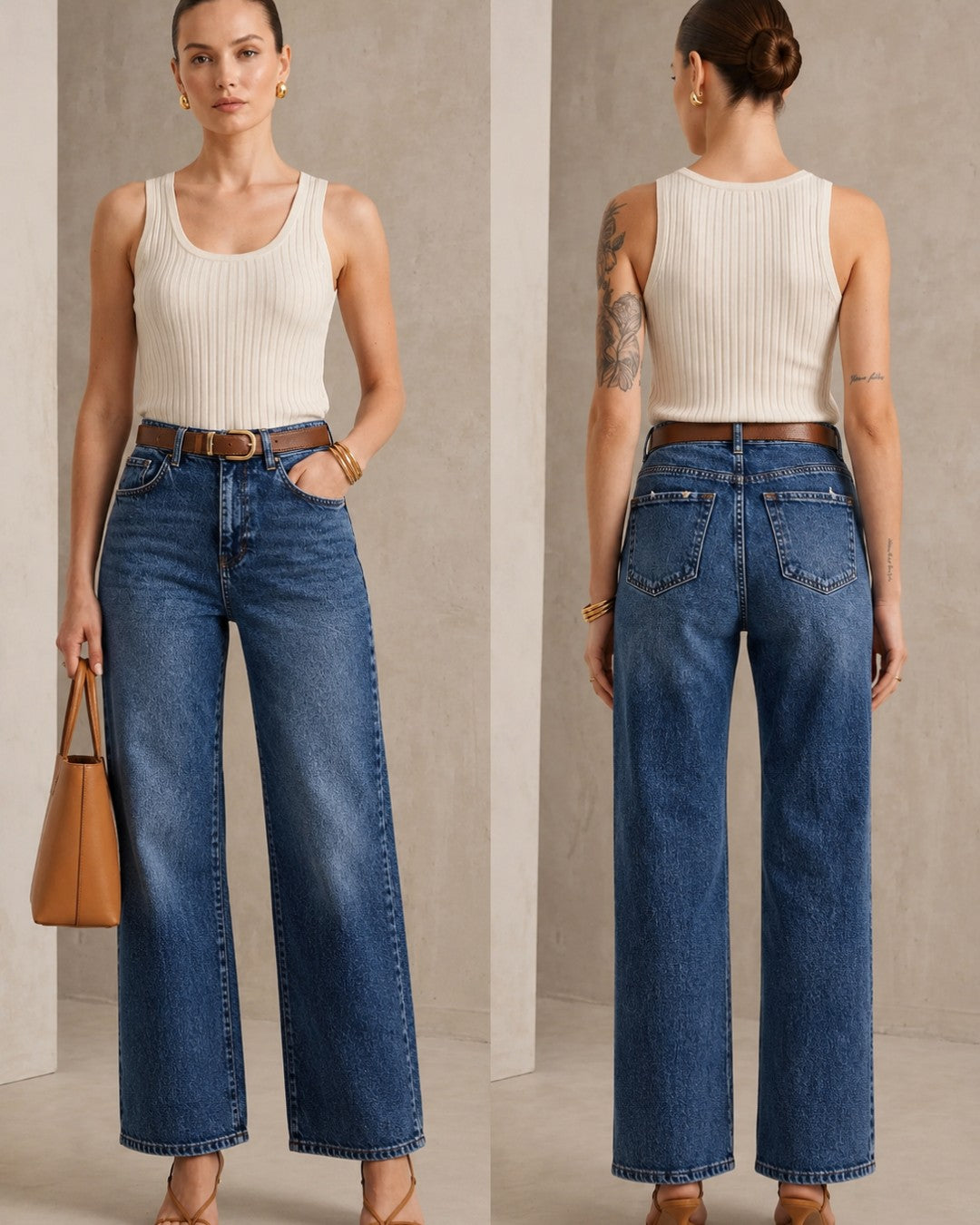 Sloane Vintage-Wash Jeans + Belt