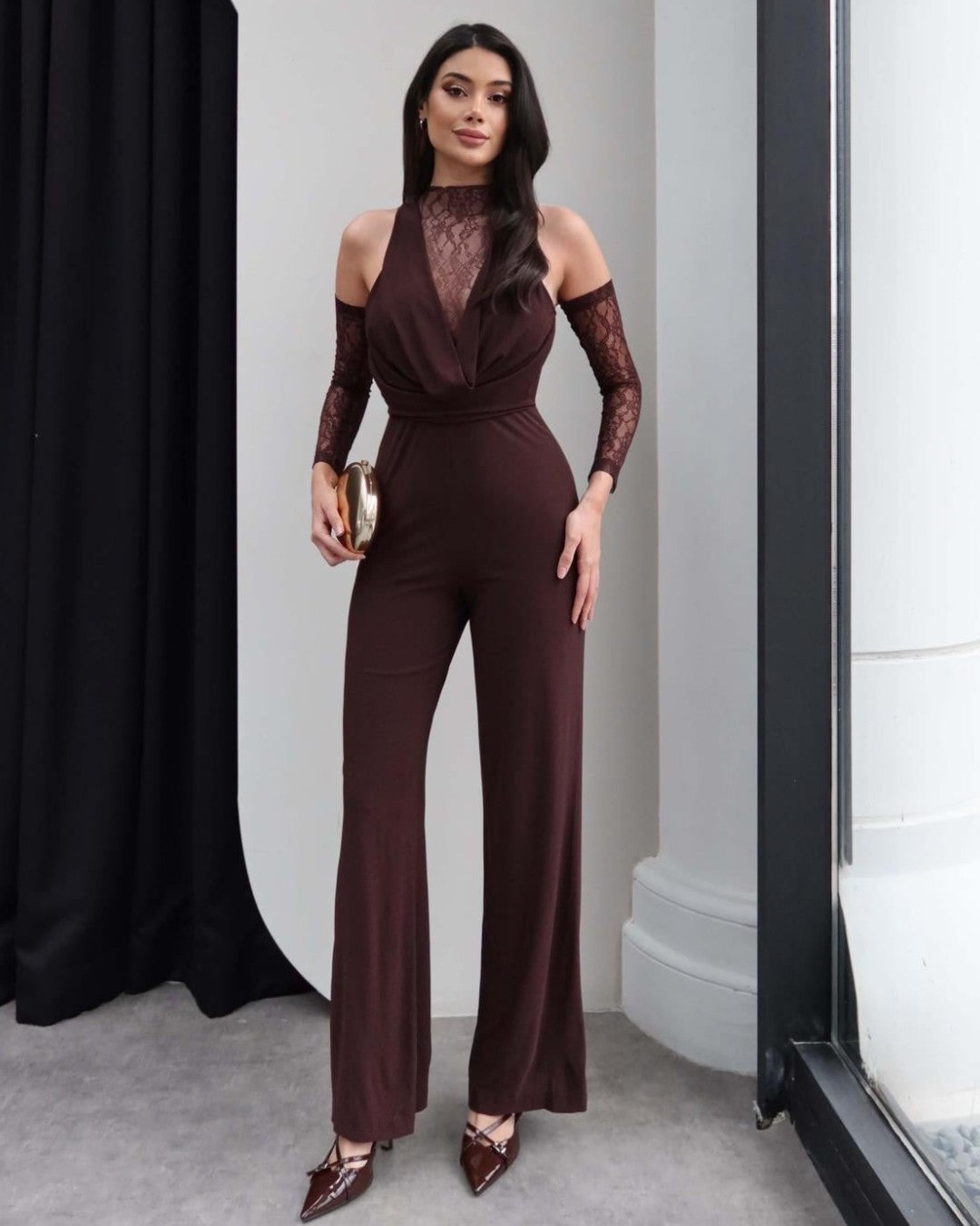 Soft LacHalter Jumpsuit with Gloves