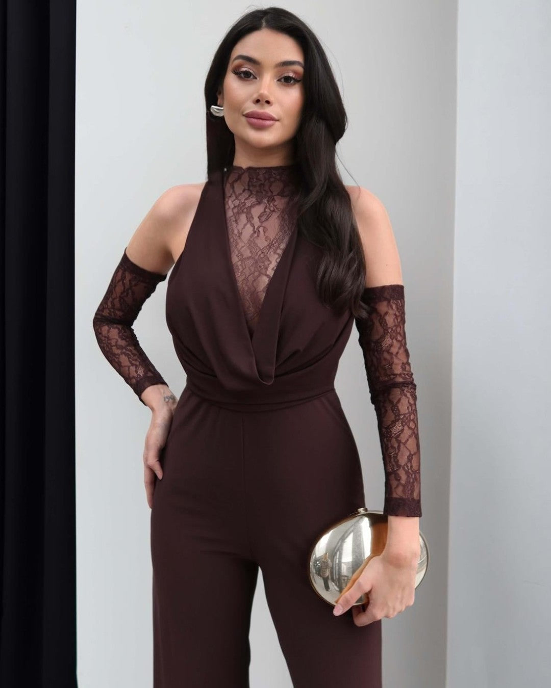 Soft LacHalter Jumpsuit with Gloves