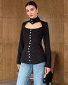 Statement Neckline Button Top