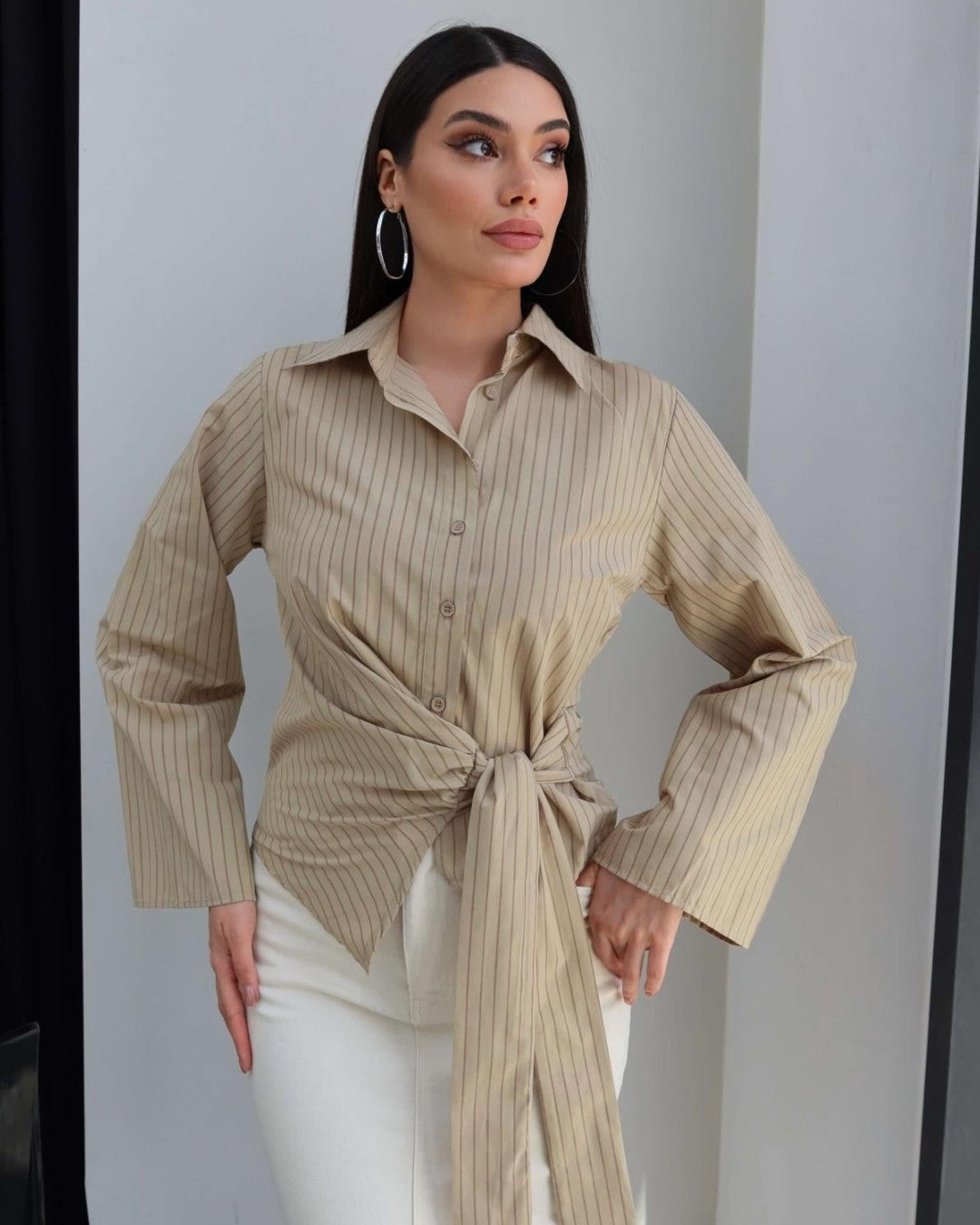 Striped Tie-Waist Shirt