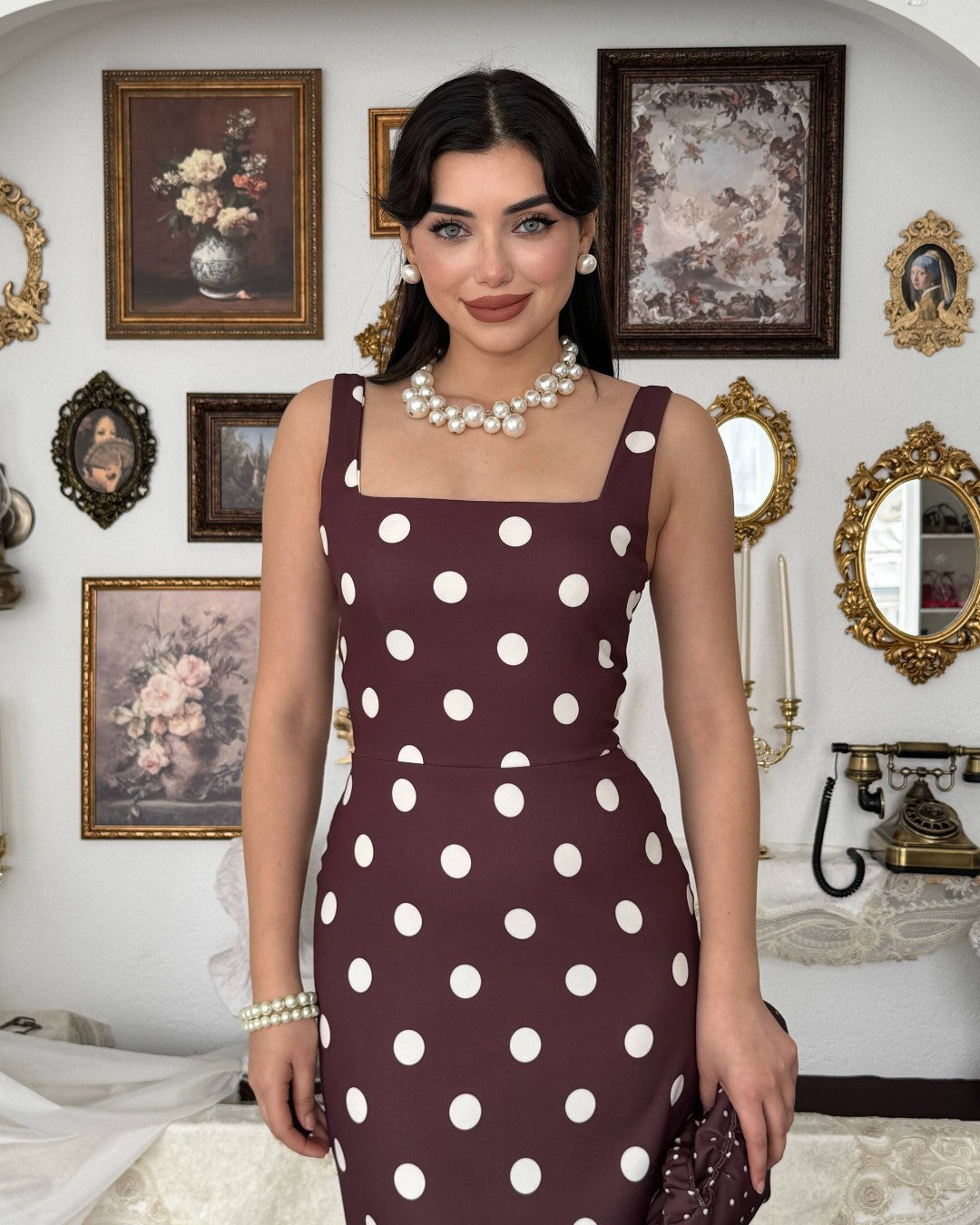 Structured Polka Midi Dress