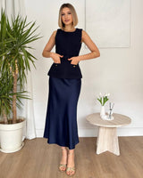 Tailored Satin Midi Dress + Belt
