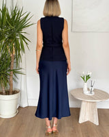 Tailored Satin Midi Dress + Belt