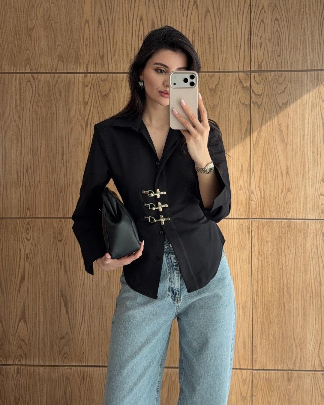 Tailored Shirt with Front Clasp Detail
