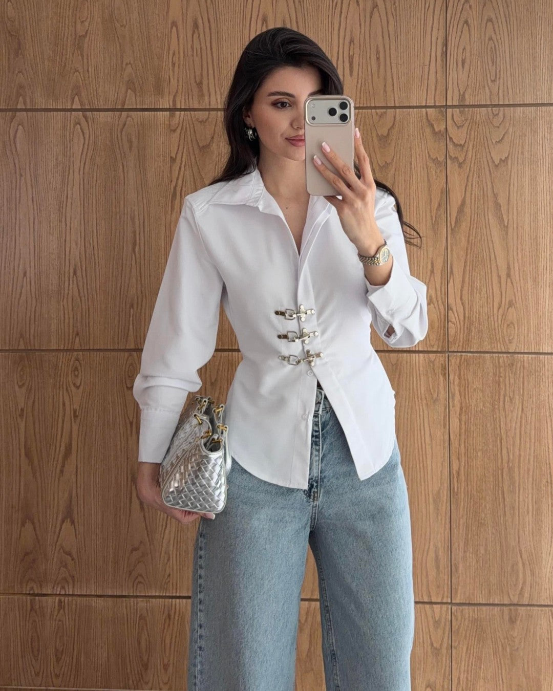 Tailored Shirt with Front Clasp Detail