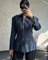 Two-Tone Collared Zip Jacket