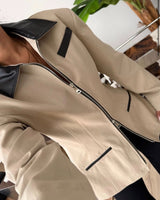 Two-Tone Collared Zip Jacket