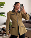 Two-Tone Collared Zip Jacket