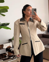 Two-Tone Collared Zip Jacket