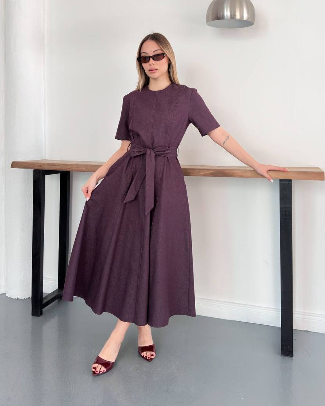 Velour Midi Dress + Belt