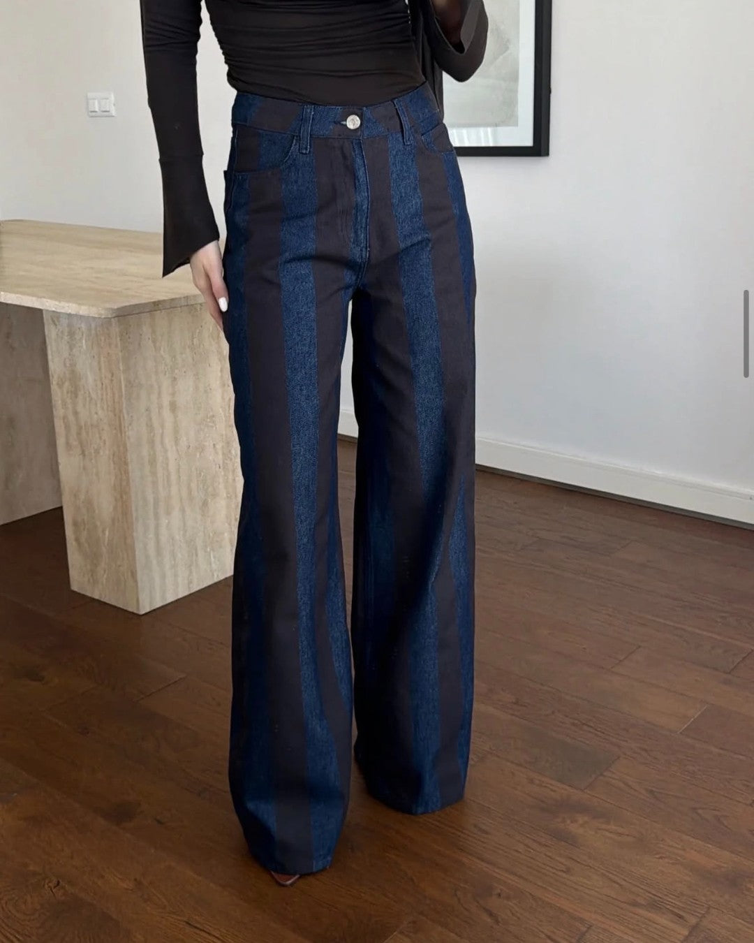 Vertical Panel Wide-Leg Denim