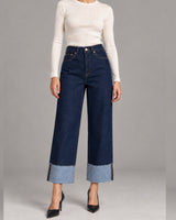 Wide-Leg Cuffed Denim